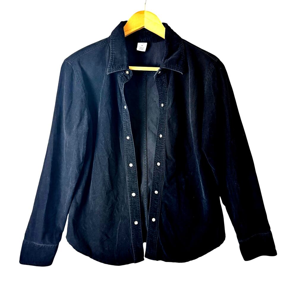 Gap Pearl Snap Shirt Women's Western Micro Corduroy Black Long Sleeve Rodeo Boho
